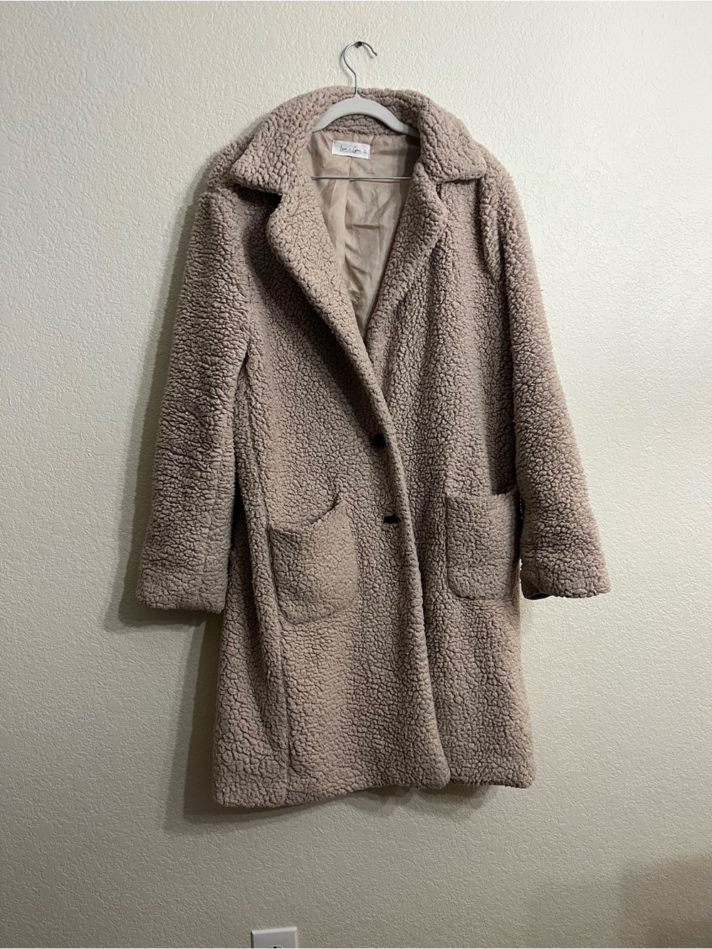 Relaxed Teddy Coat in Taupe by H&M
